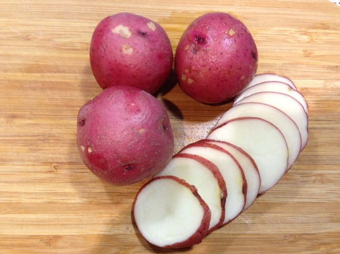 Thinly sliced potatoes