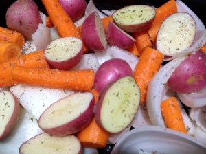 Cut the vegetables into large chunks...