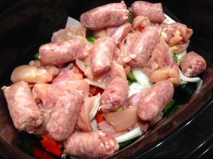 Add Sausage and Chicken To The Veggies