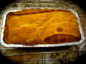 The distorted top with the cake folding over itself on the top and bottom edges