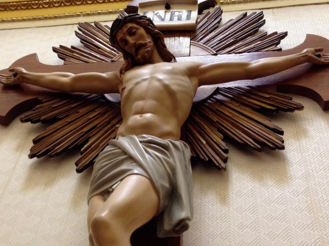 The crucifix hanging in the rotunda...