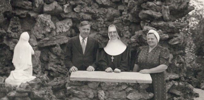 My grandparents and aunt at the grotto circa 1945