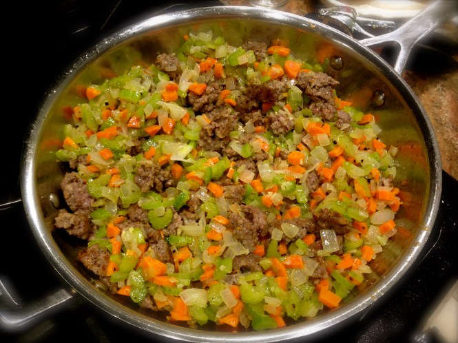 The trinity mixed with breakfast sausage...