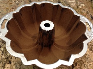 Bundt pan dusted with cocoa powder...