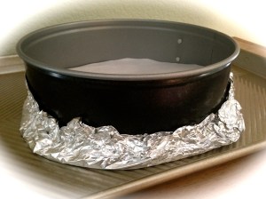 Line the outside of the pan with foil