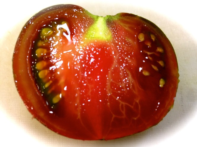 The inside of the tie-dyed tomato