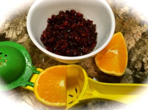 Cover the cranberries with orange juice