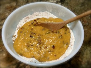 Pour the wet ingredients into the dry