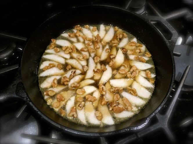 The Pears And Walnuts At The Bottom Of The Skillet