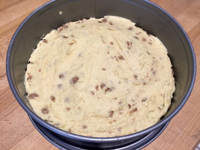 The second layer of batter on top of the crumble