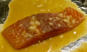 Let the salmon bake in the marinade