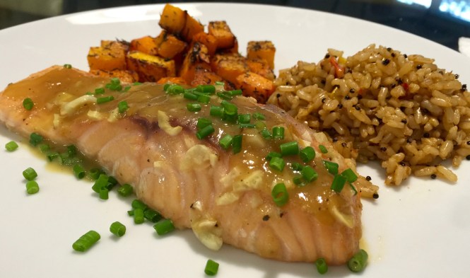 Serving suggestion: salmon with southwestern rice and oven roasted butternut squash