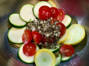 garlic roasted summer squash and tomatoes