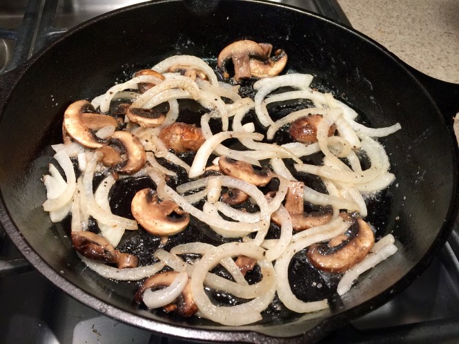 Cooked onions and mushrooms