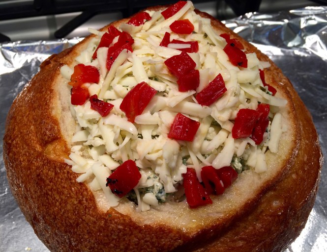 Garnish with cheese and red pepper